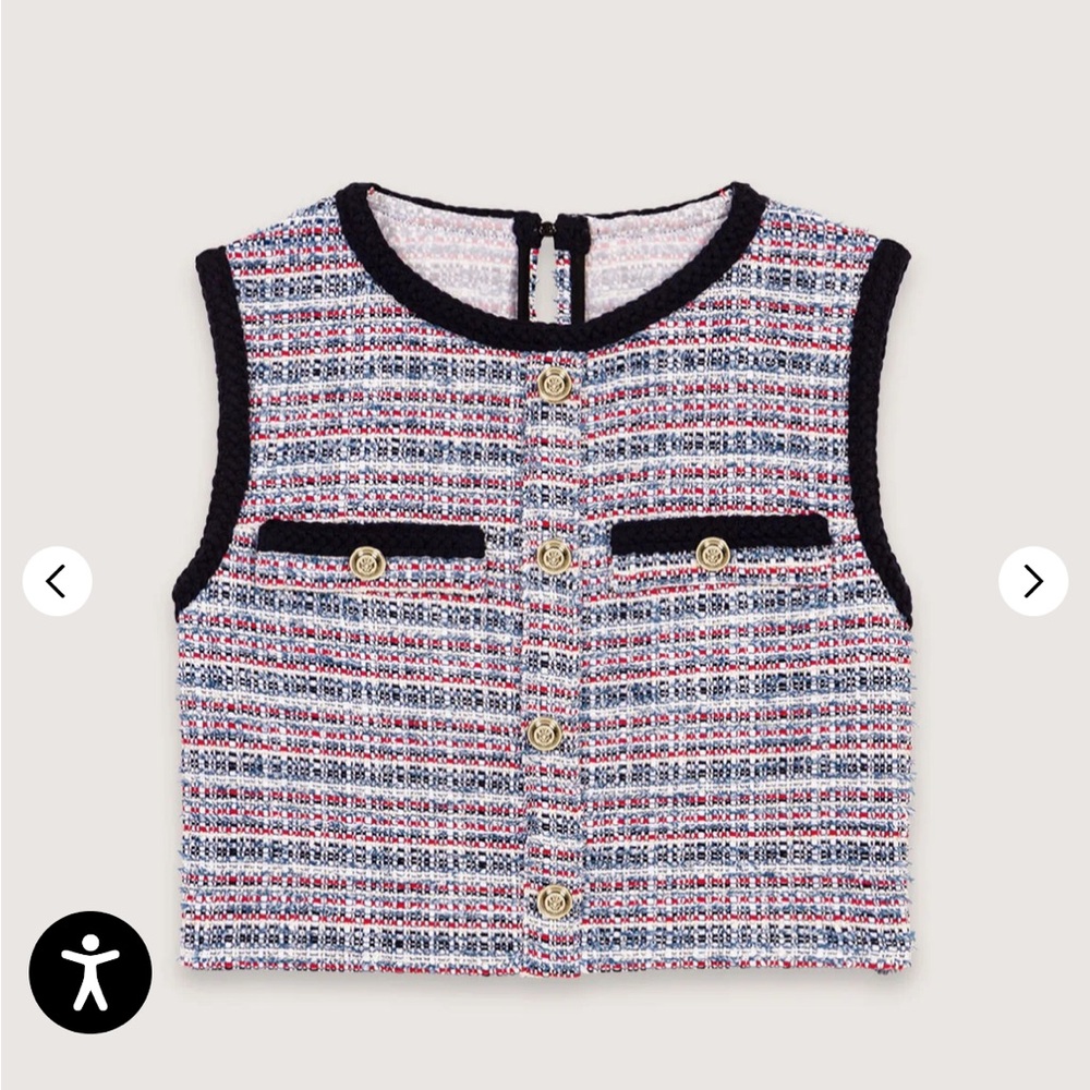 Maje Tweed Crop Top with Gold Buttons - Picture 3 of 6
